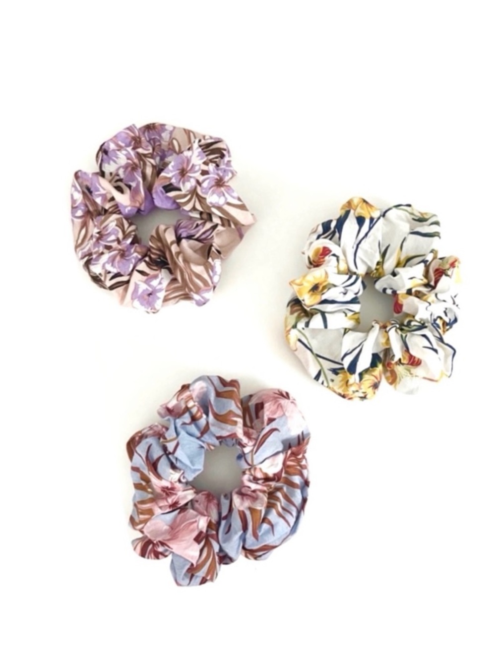 NWOT Set of Three Large Floral Hair Scrunchies in Soft Woven Cotton Fabric